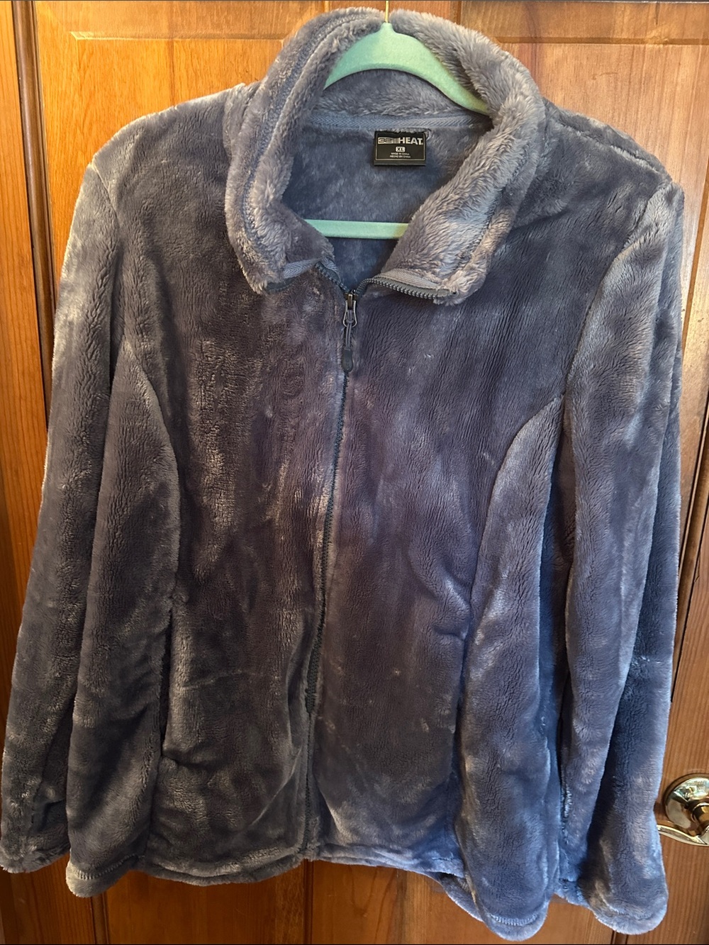 32 Degrees Plush Zip-Up Teddy Jacket in Charcoal Gray